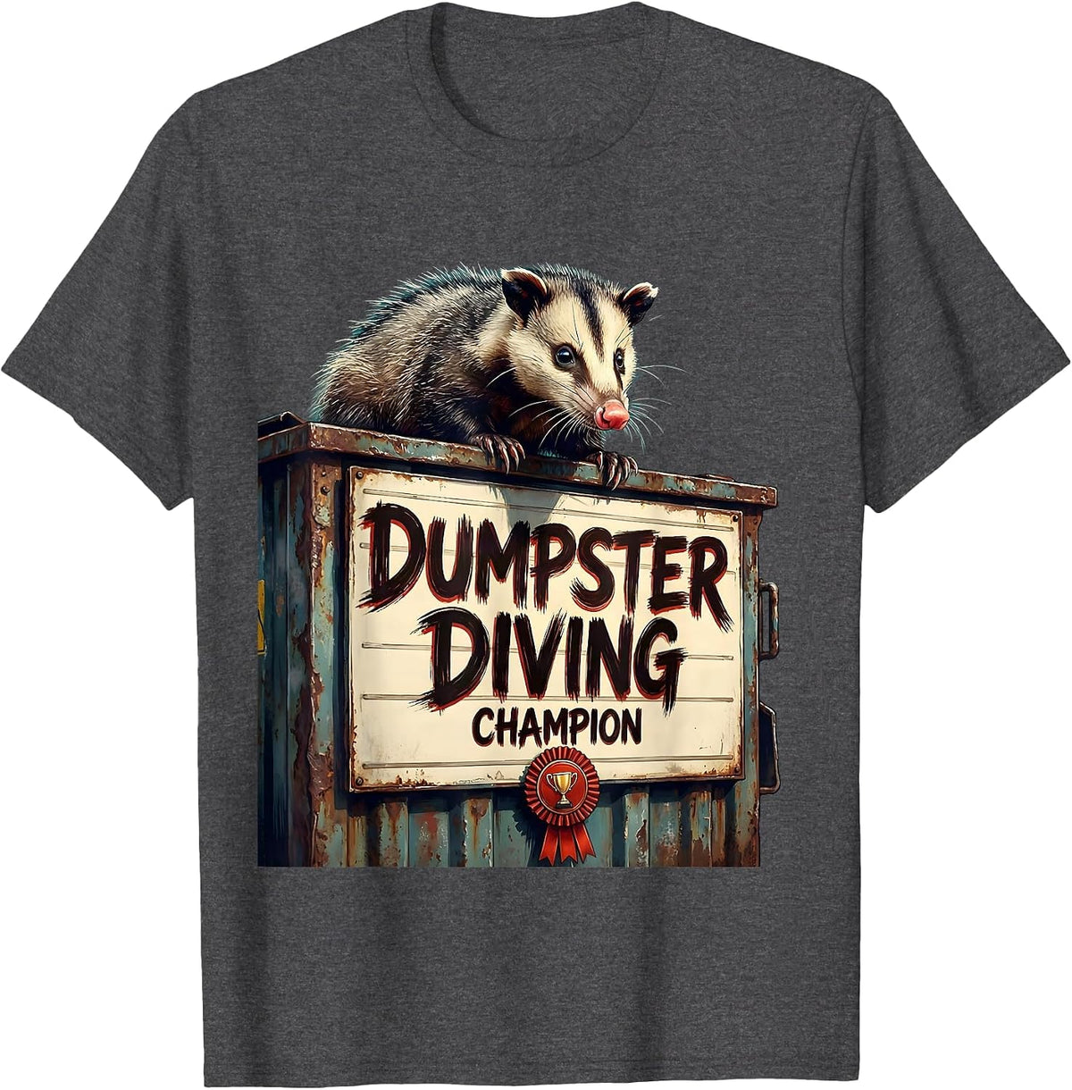 Men's Dumpster Diving Champion Opossum Design T-Shirt - Dark Heather Grey