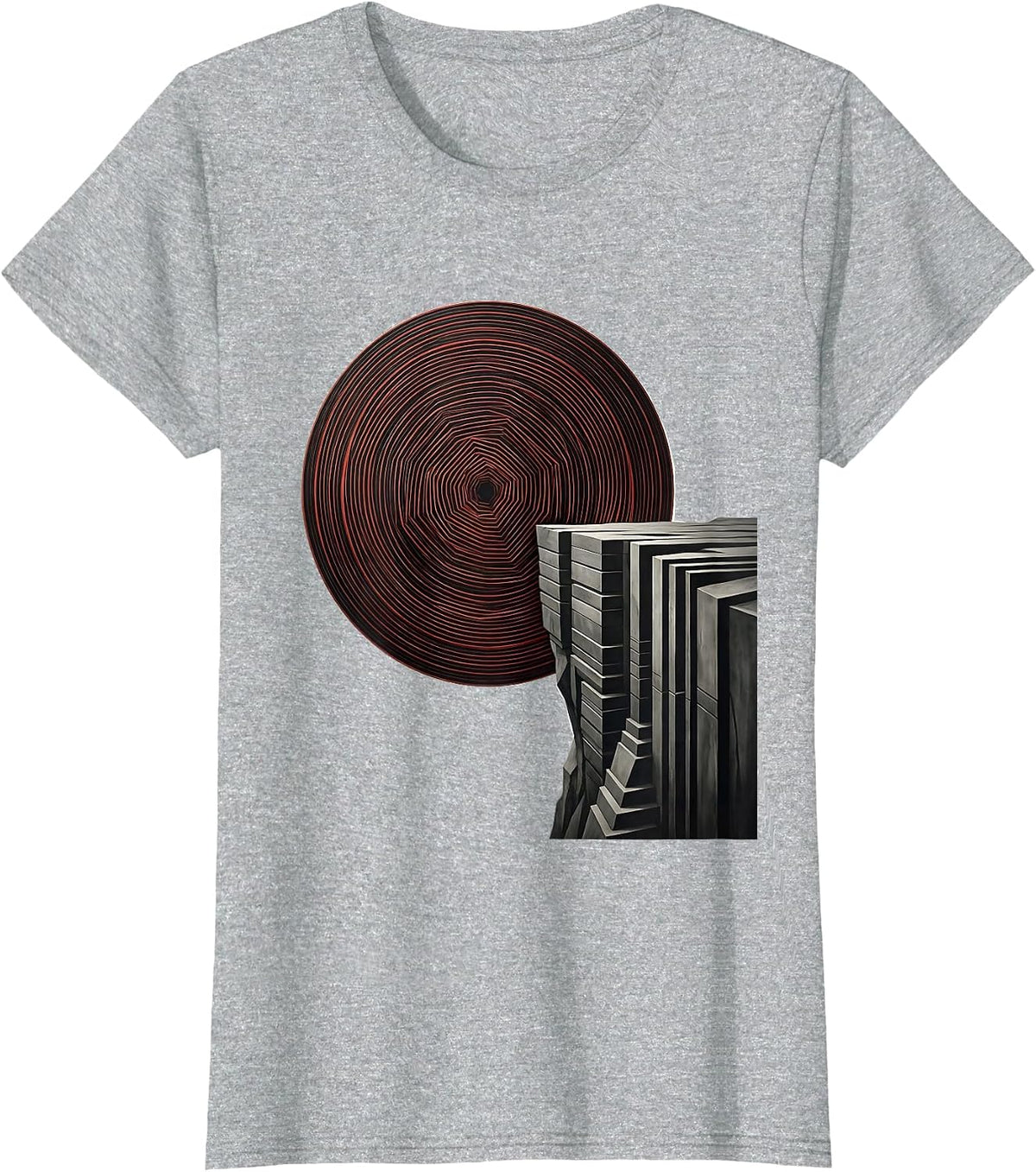 Women's Boulder Rolling to Cliff Edge Graphic Design T-Shirt - Heather Grey