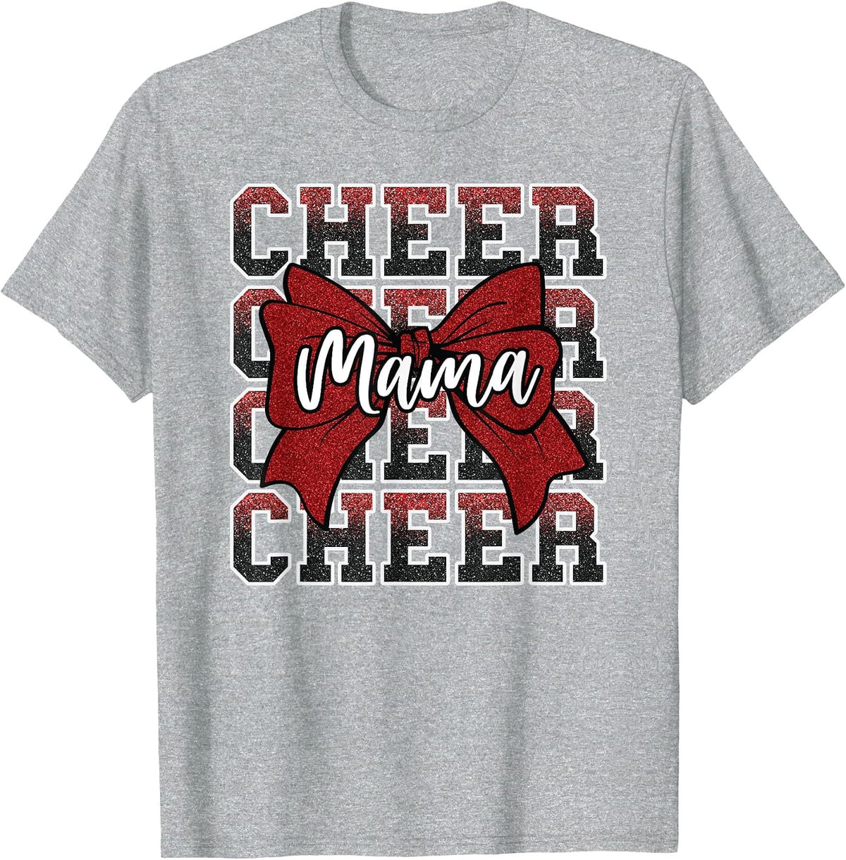 Cheer Mama Mom Mother Bow Sport Cheerleader Cheerleading Red T-Shirt - Heather Grey