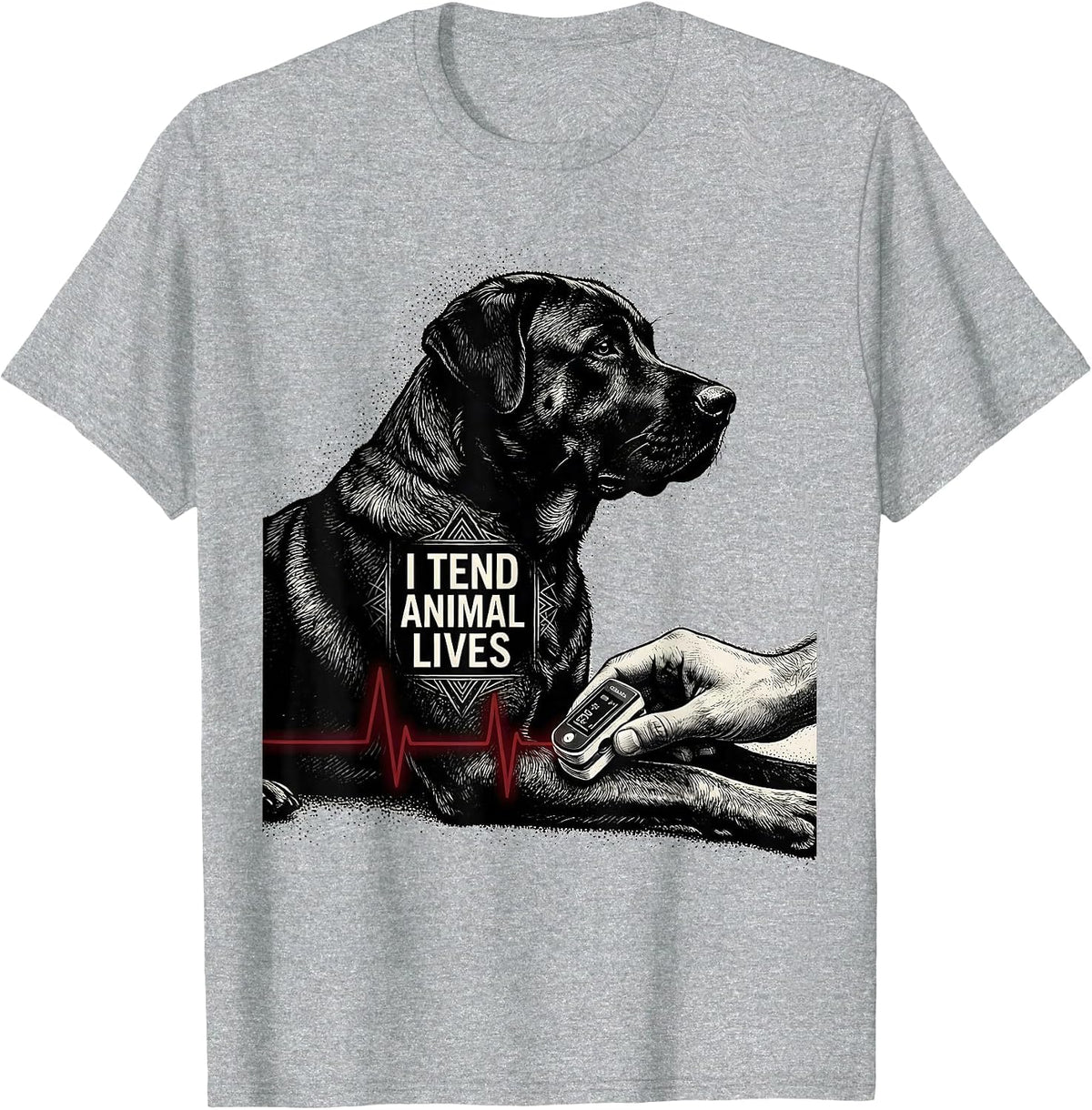 Men's I Tend Animal Lives Blackwork Dotwork Vet Tech Veterinary T-Shirt - Heather Grey
