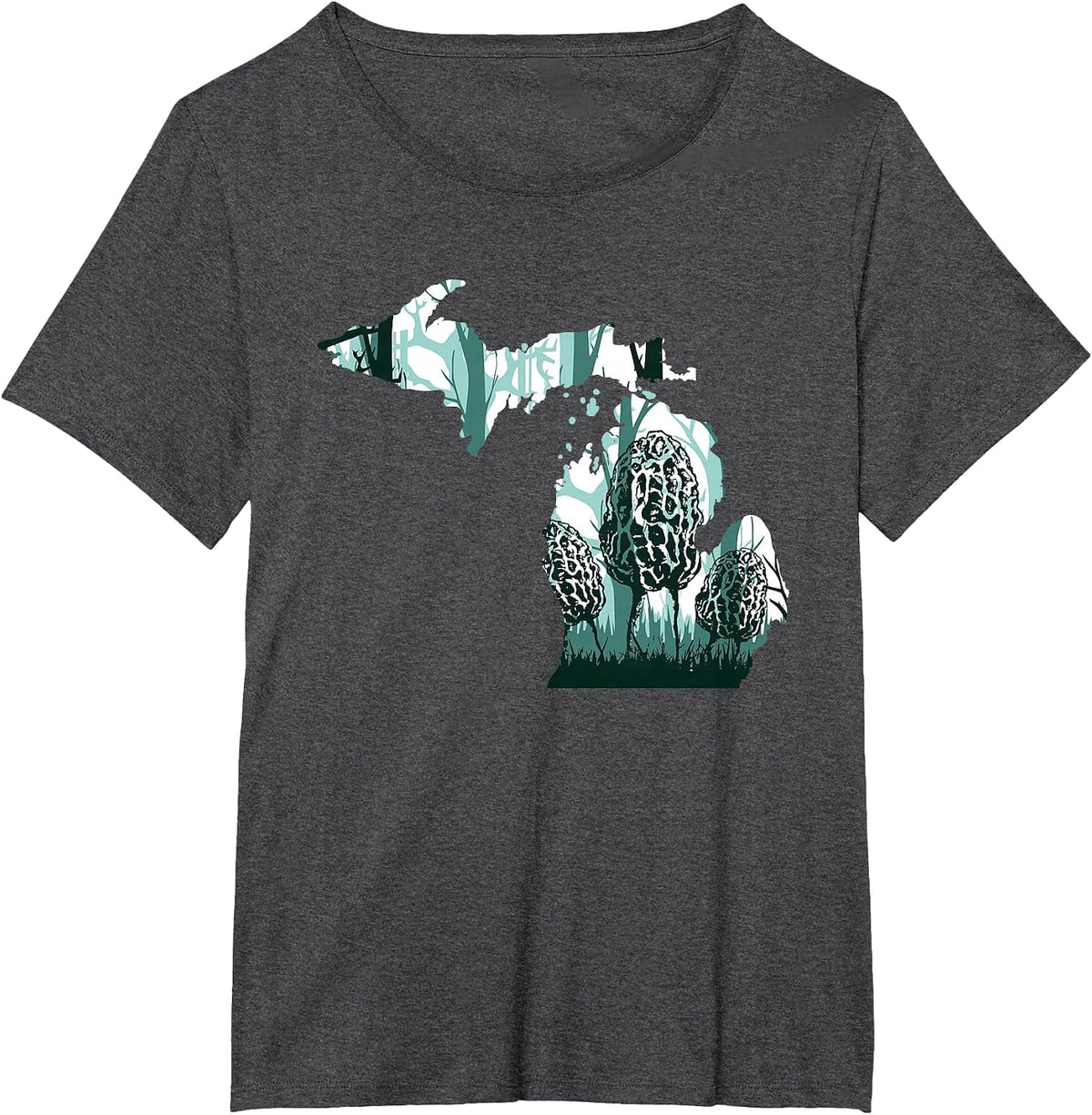 Michigan Map Morel Mushroom Hunting Shrooming Morels Fungi T-Shirt - Dark Heather Grey