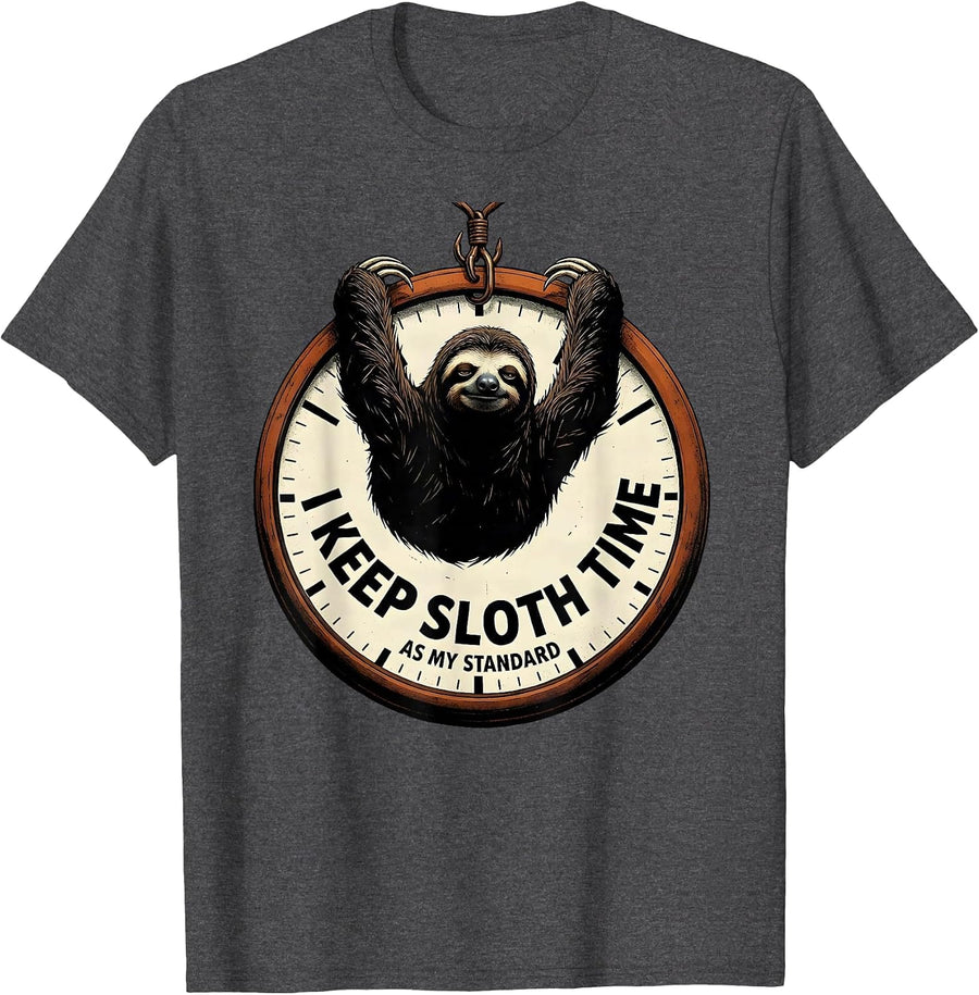 Men's I Keep Sloth Time As My Standard Funny Sloth Lover Animal T-Shirt - Dark Heather Grey