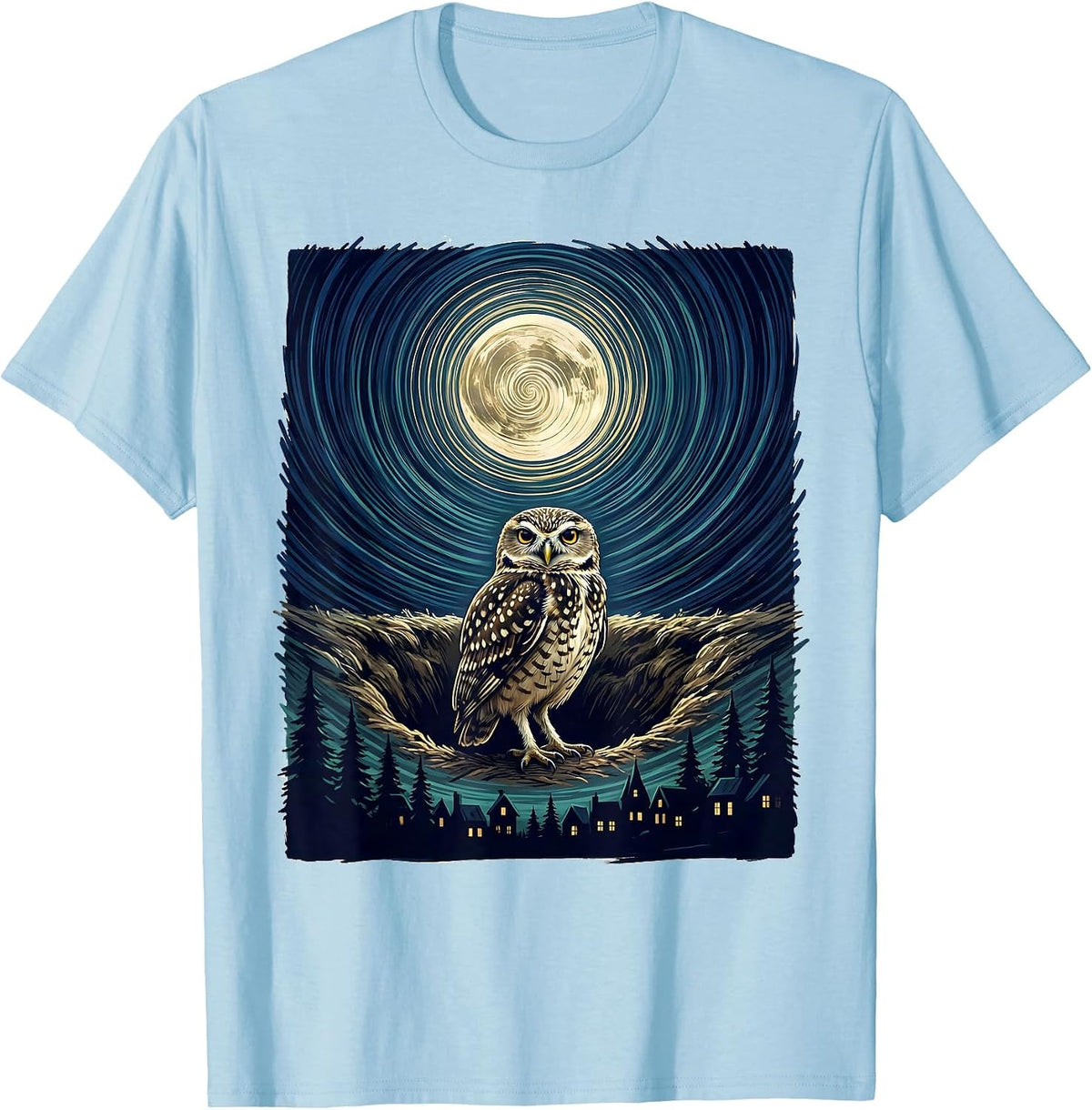 Men's Burrowing Owl Van Gogh Starry Night Art Lover T-Shirt - Baby Blue