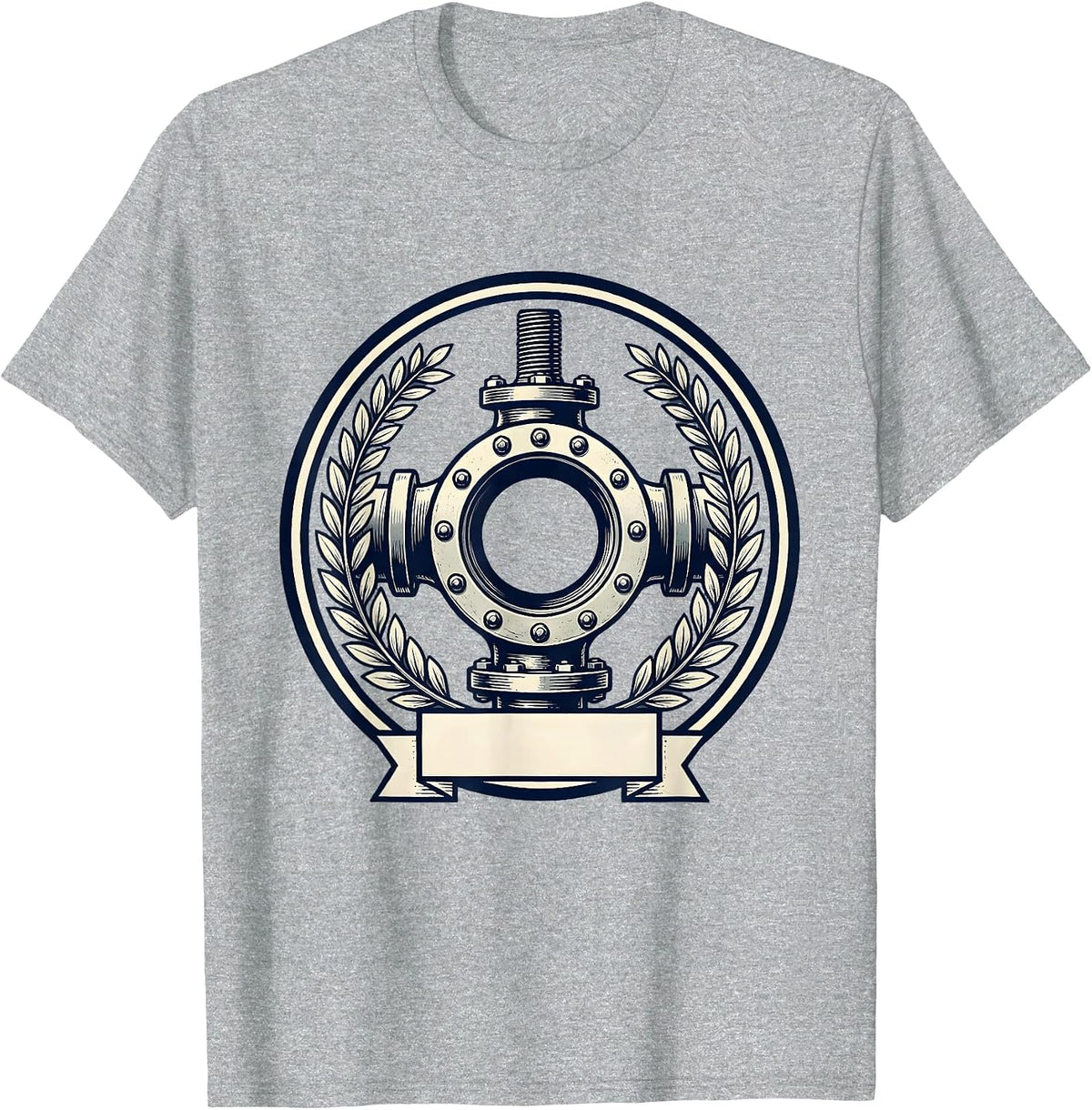 Men's Sealed Pipe Flange Emblem Funny Plumber Pipefitter Humor T-Shirt - Heather Grey