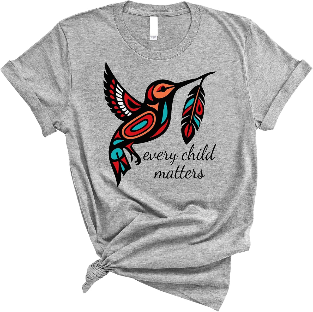 Hummingbird of Hope T-Shirt, Indigenous-Inspired Art Graphic Tee Promoting Kindness, Healing, and Equality - Adult Heather