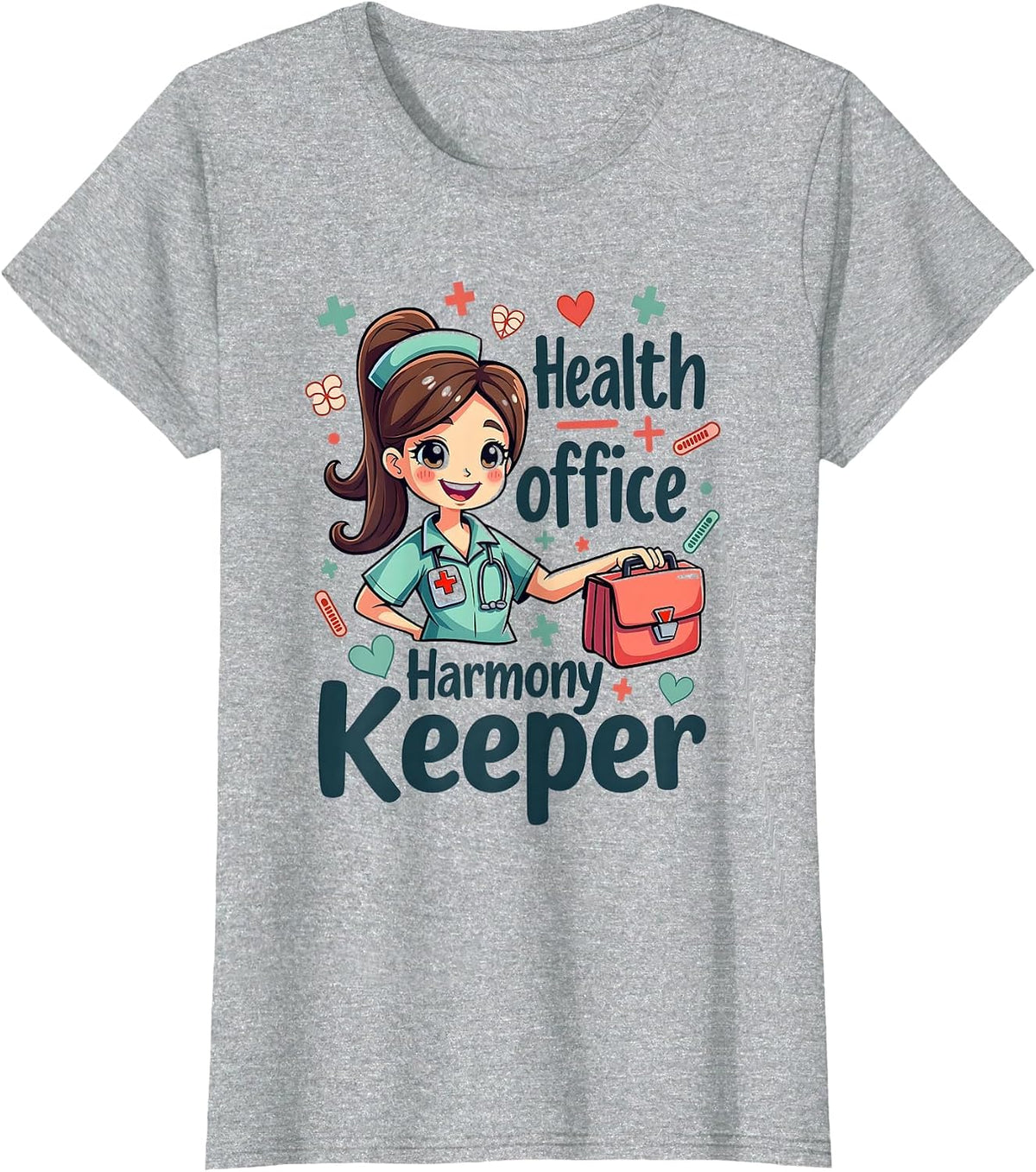 Health Office Harmony Keeper School Nurse Design T-Shirt - Heather Grey