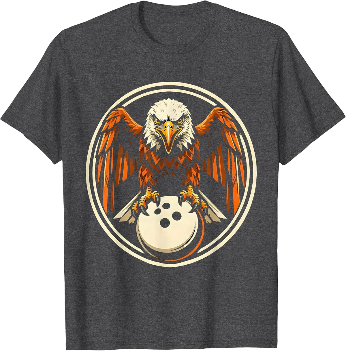 Eagle Carrying Bowling Ball Graphic Design T-Shirt - Dark Heather Grey