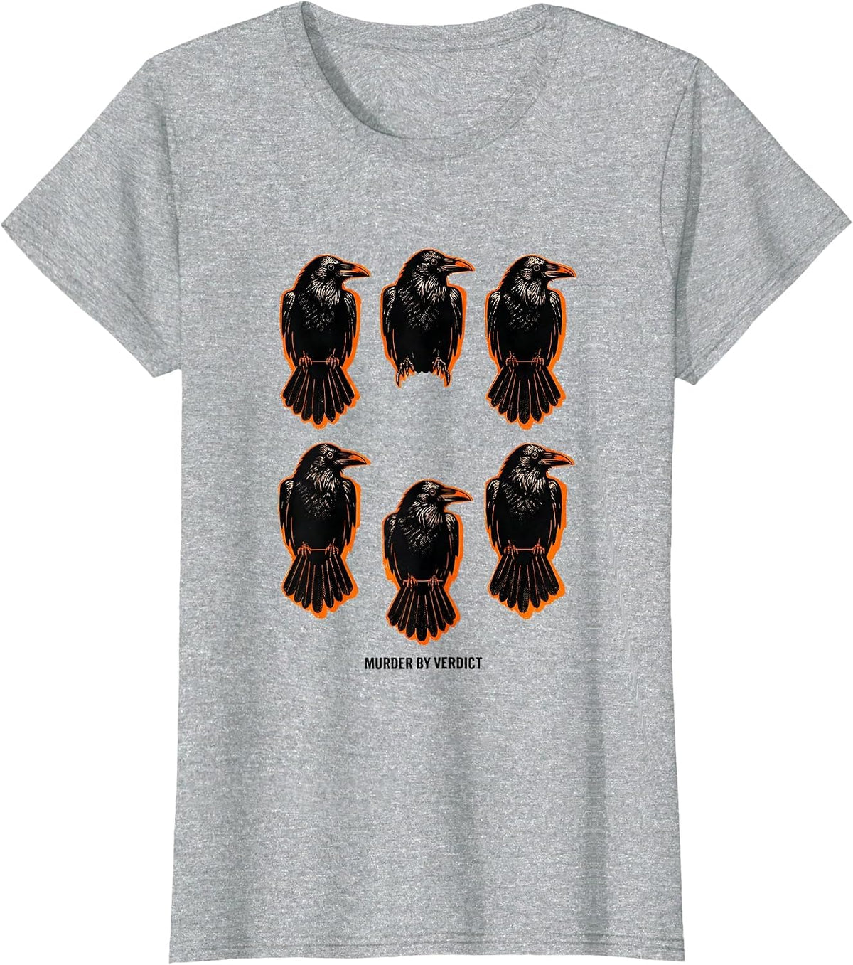 Murder By Verdict Risograph Crow Lover Bird Humor T-Shirt - Heather Grey