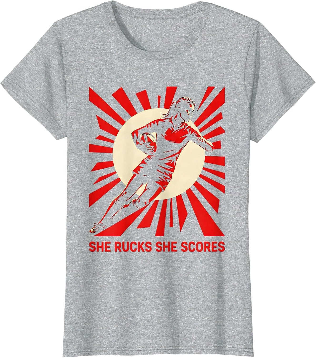 She Rucks She Scores Rugby Graphic Design T-Shirt - Heather Grey