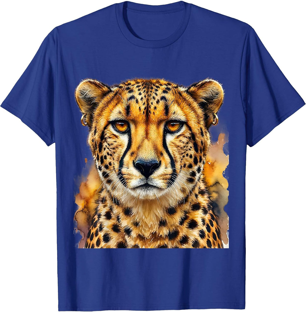 Gigi Bold Cheetah with Gold Earrings T-Shirt - Royal Blue
