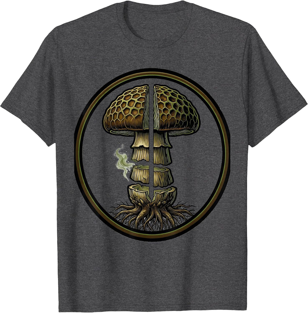 Morel Mushroom Exploded View Technical Forager Gift T-Shirt - Dark Heather Grey