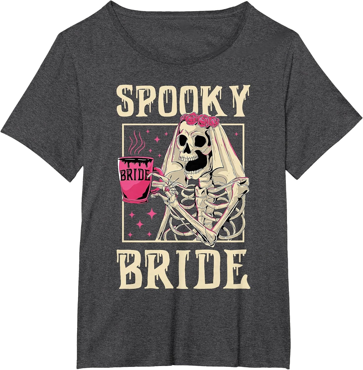Skeleton Spooky Bride Wedding Bachelorette Halloween Party T-Shirt - Dark Heather Grey