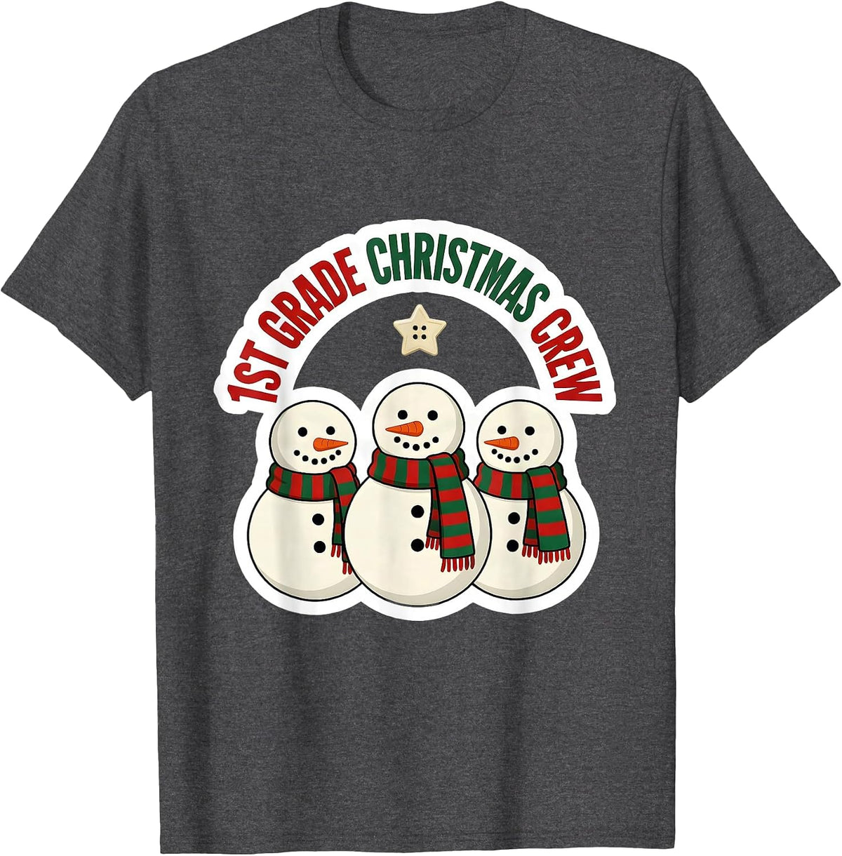 Men's 1st Grade Christmas Crew Funny Teacher Humor Holiday T-Shirt - Dark Heather Grey