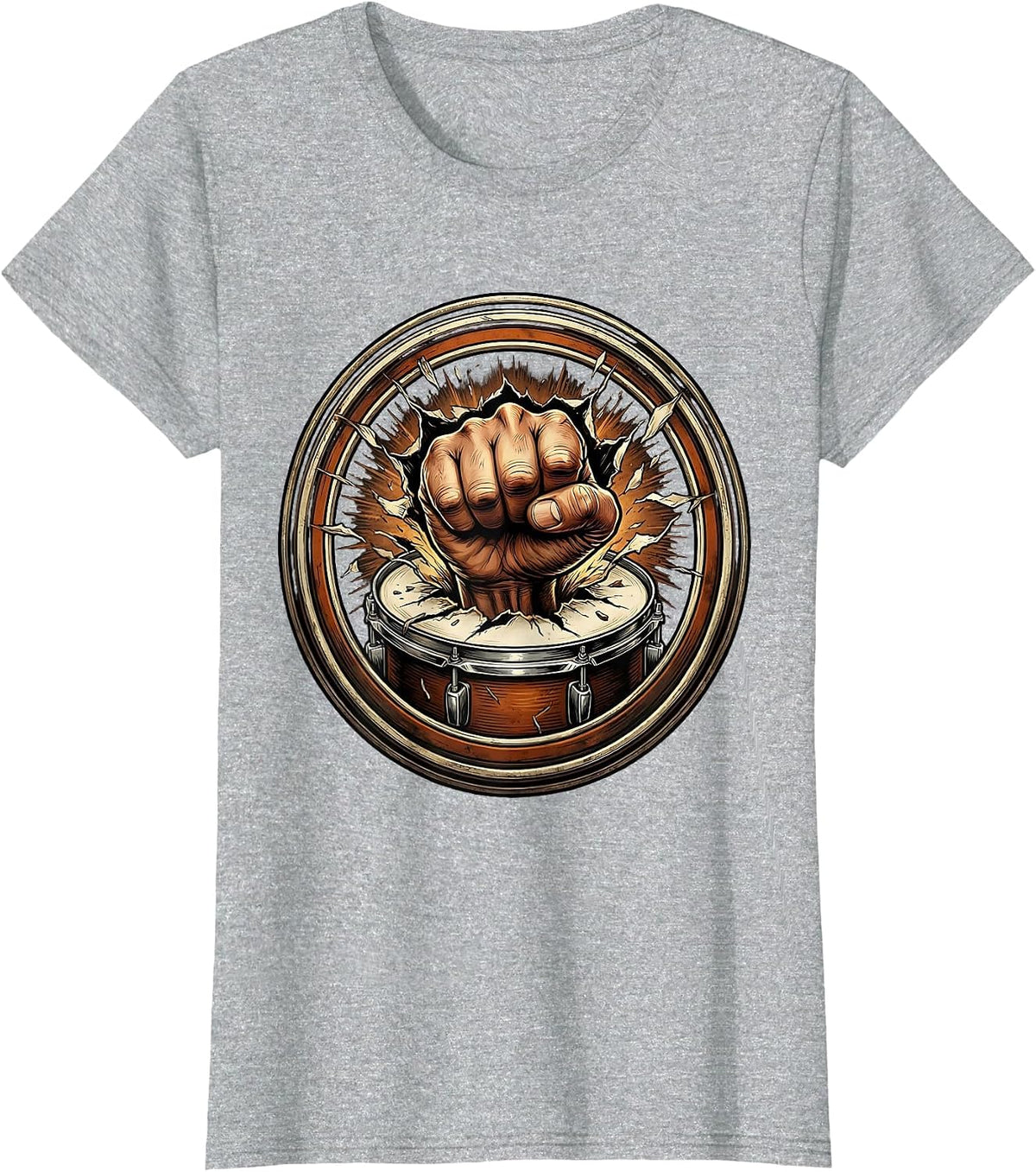 Fist Through Bass Drum Rock Band Graphic T-Shirt - Heather Grey