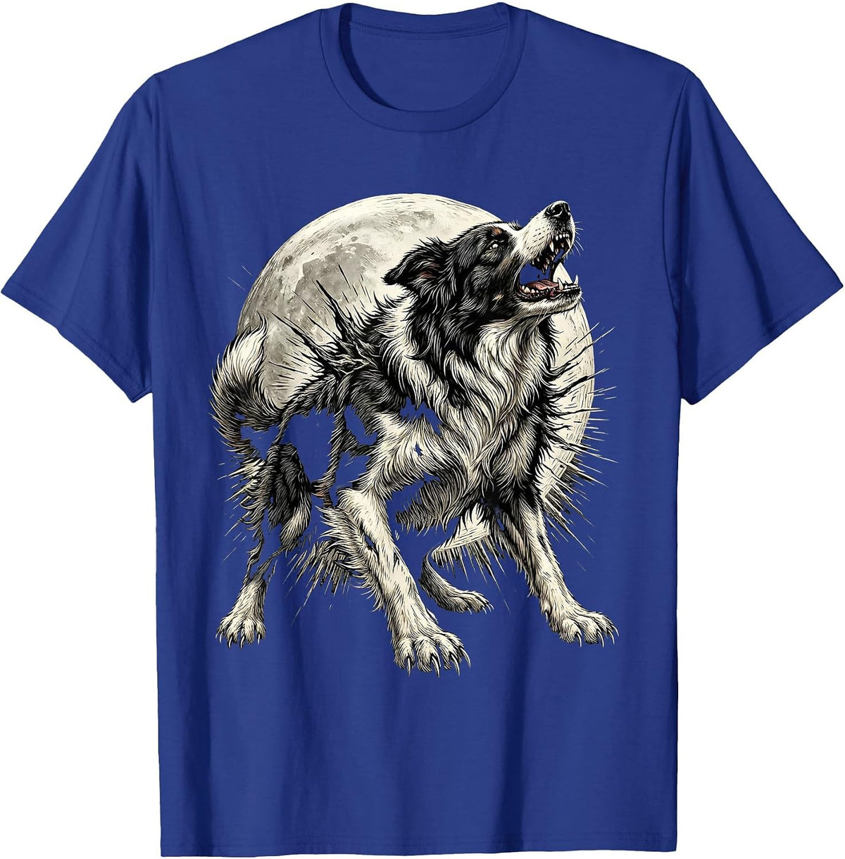 Border Collie Werewolf Halloween Howling Design T-Shirt - Royal Blue