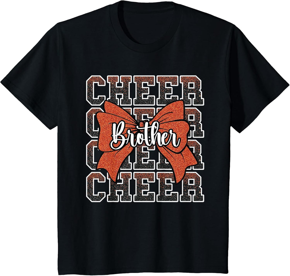 Cheer Brother Bow Sport Cheerleader Cheerleading Orange T-Shirt - Black