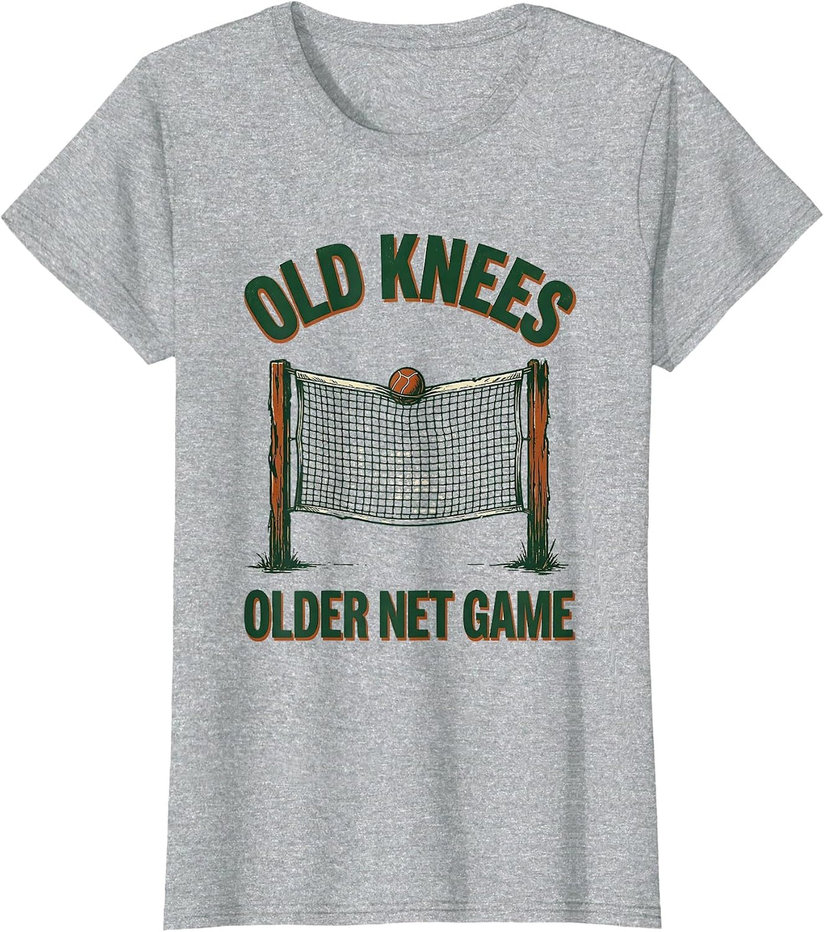 Old Knees, Older Net Game Vintage Tennis Player Pun Humor T-Shirt - Heather Grey
