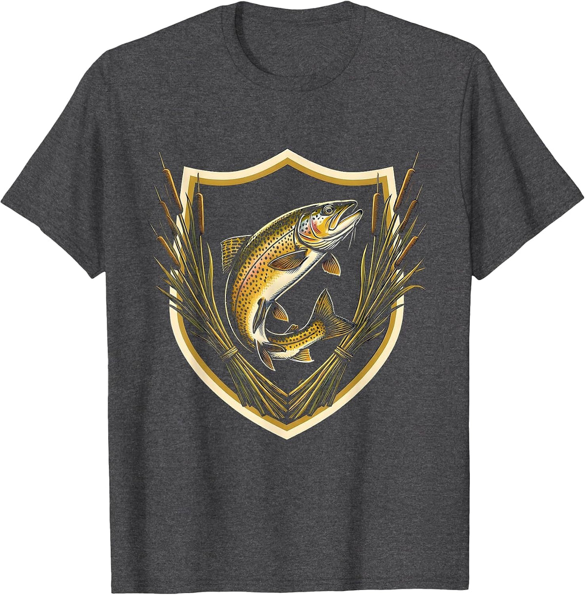 Trout Swimming Through Sunlit Underwater Reeds T-Shirt - Dark Heather Grey
