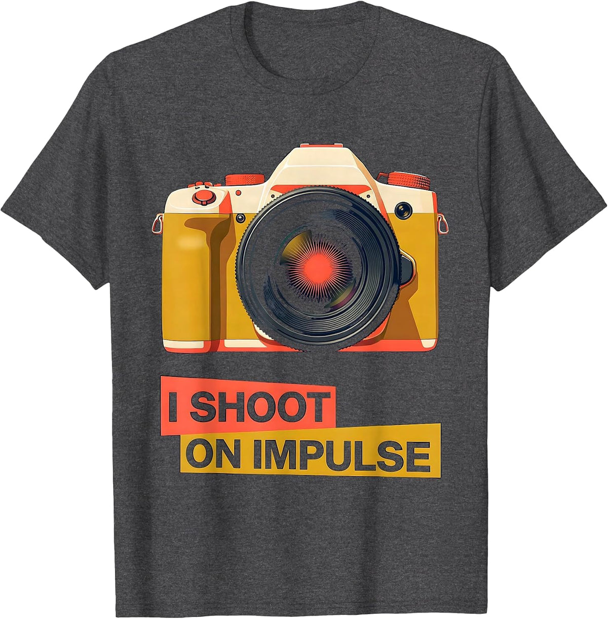 Men's I Shoot On Impulse Funny Photography Hobbyist Camera T-Shirt - Dark Heather Grey