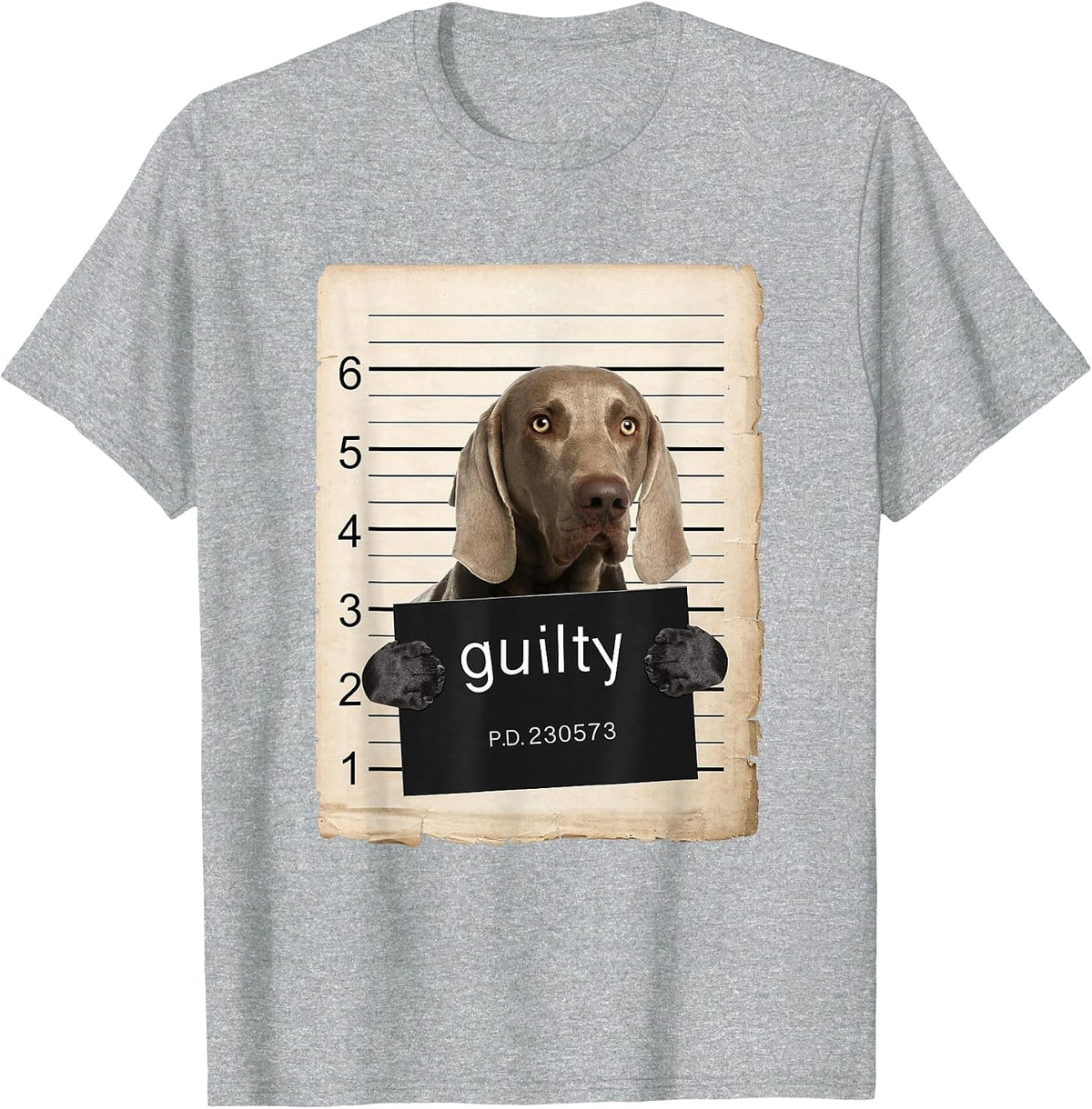Weimaraner Dog Mug Shot Bad Dog T-Shirt - Heather Grey