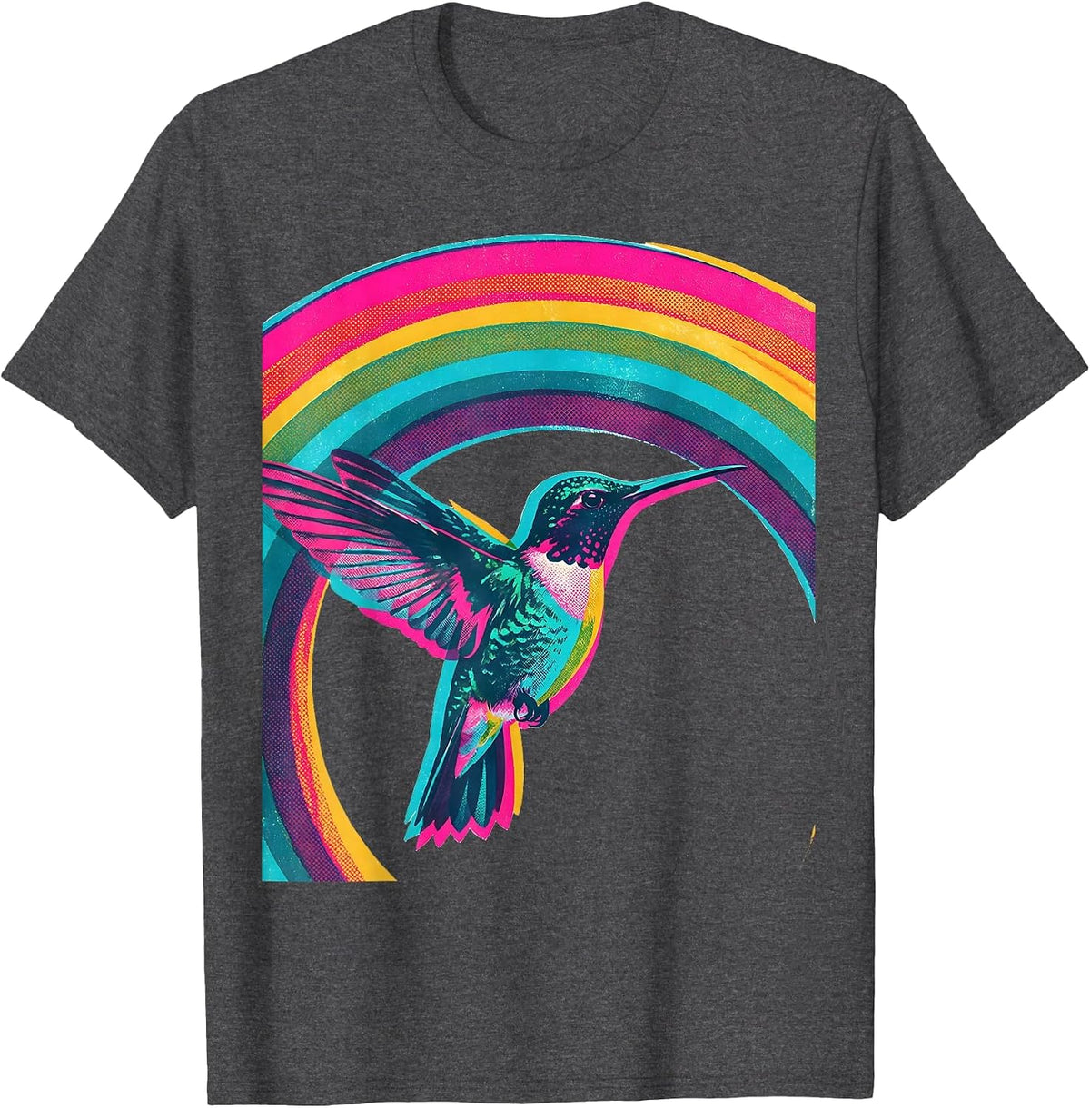 Men's Hummingbird Rainbow Arc Nature Lover Design T-Shirt - Dark Heather Grey