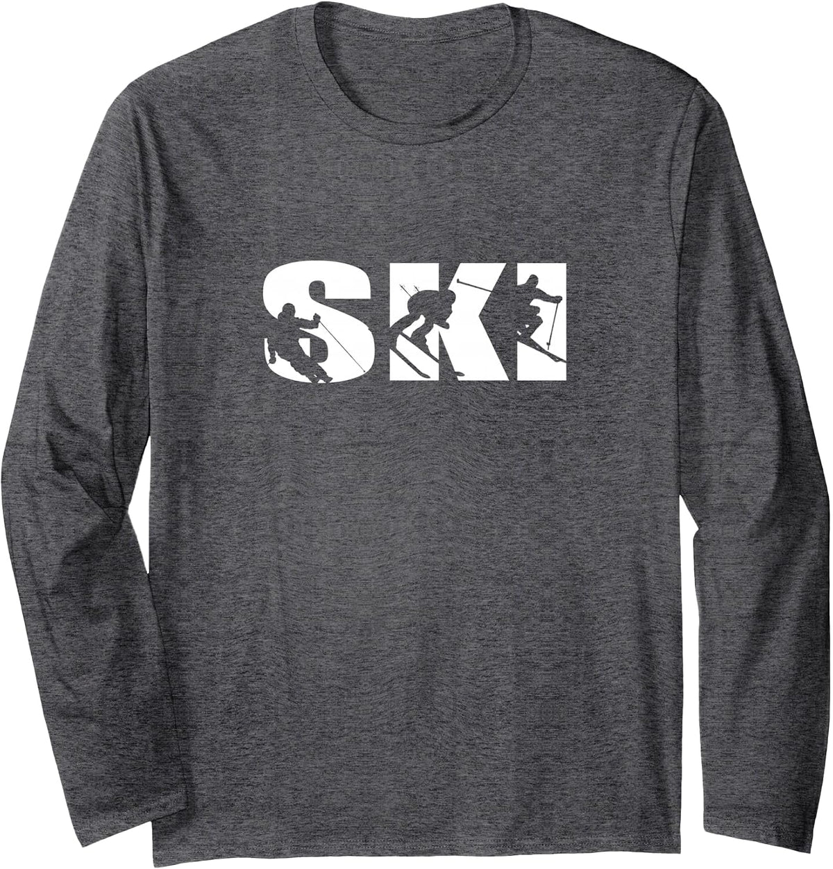 Ski Long Sleeve t-Shirt for Skiing Lovers Silhouette Skiers - Adult Unisex Dark Heather Grey