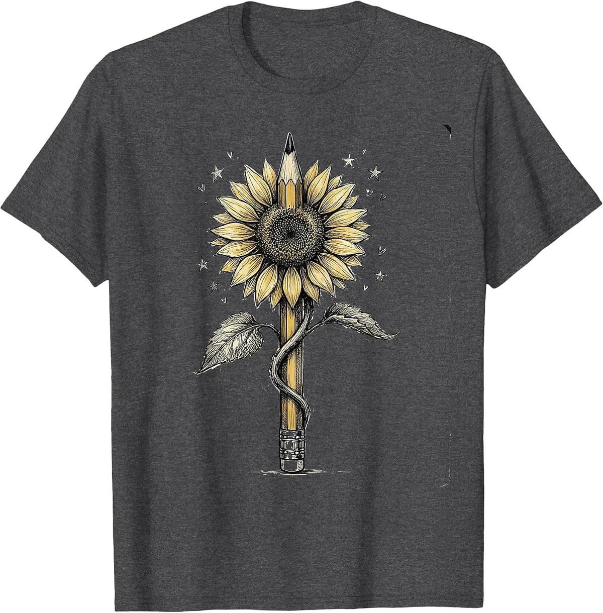 Men's Special Education Teacher Sunflower Pencil Art T-Shirt - Dark Heather Grey