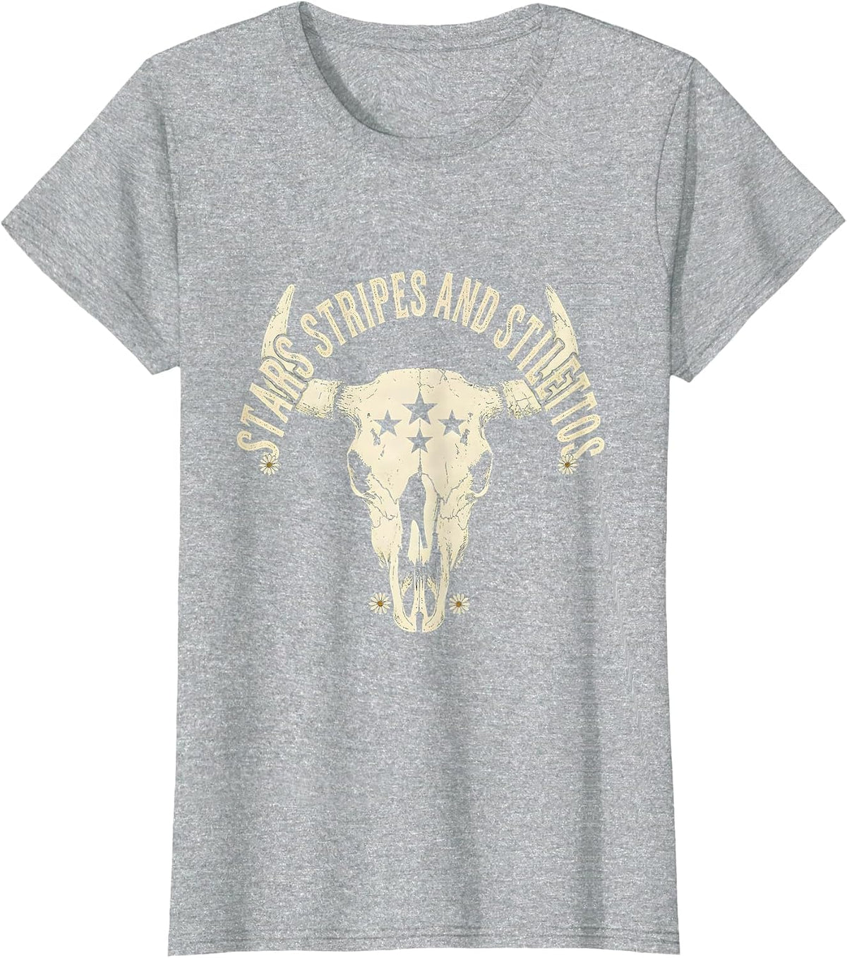 Women's Stars Stripes and Stilettos Patriotic Design T-Shirt - Heather Grey