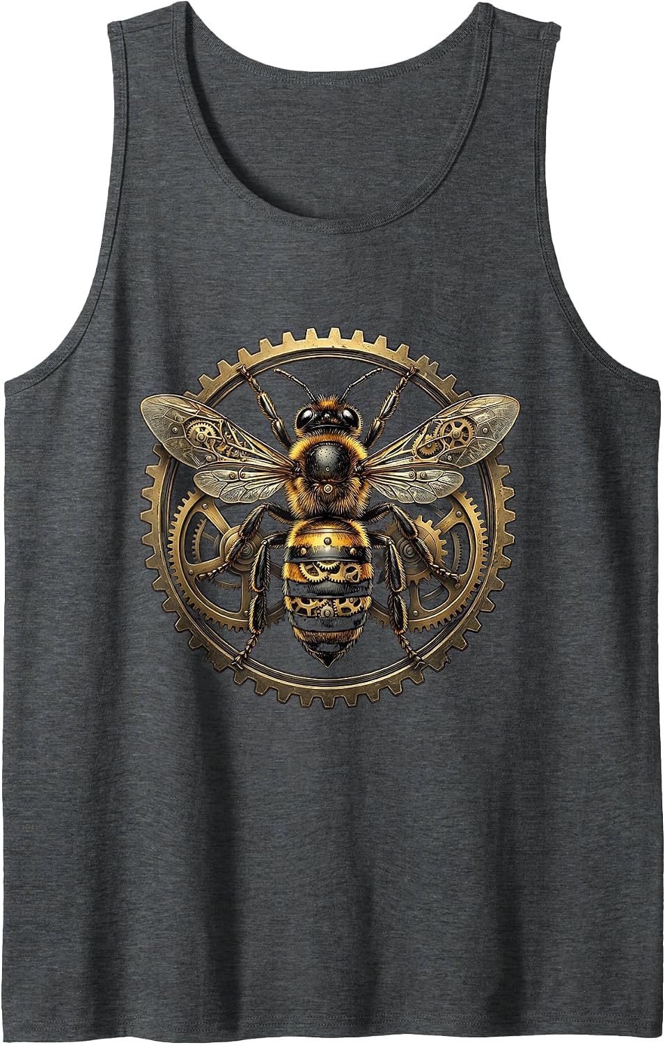 Steampunk Clockwork Bee Mechanical Wings Gears Tank Top - Dark Heather Grey