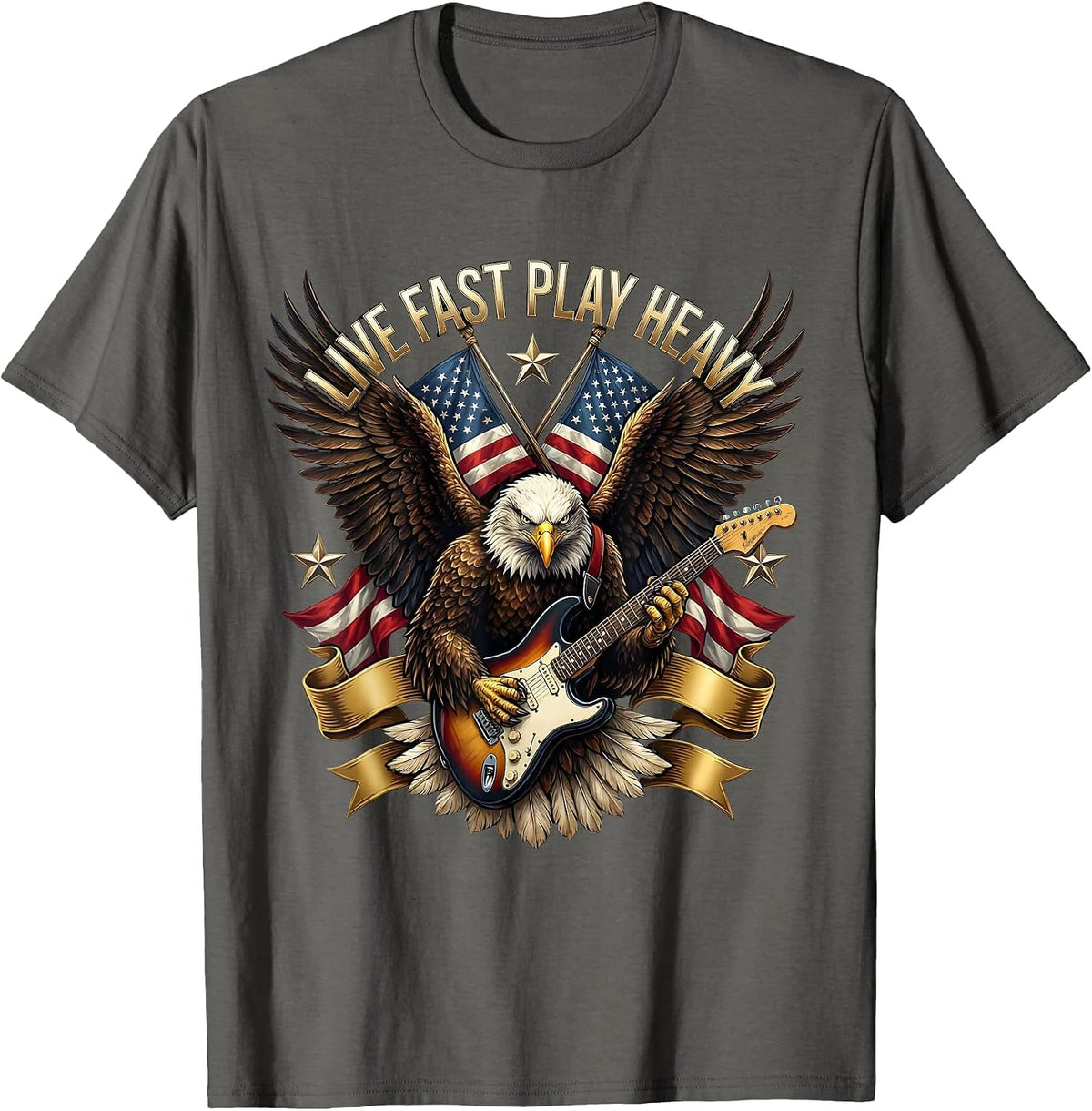 Men's Live Fast Play Heavy Metal Graphic Design T-Shirt - Asphalt Grey
