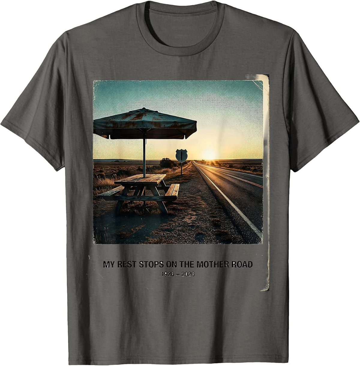 My Rest Stops On The Mother Road, 1926-2026 Vintage T-Shirt - Asphalt Grey