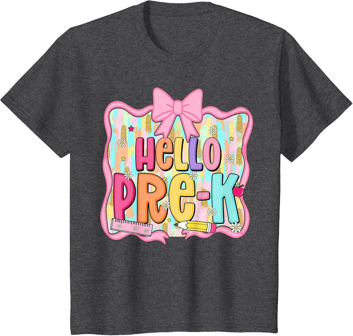 Hello Pre-K Preschool Back to School First Day Teacher Kids T-Shirt - Dark Heather Grey