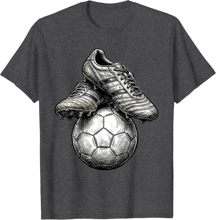 Men's Soccer Coach Worn Cleats and Ball Graphic T-Shirt - Dark Heather Grey