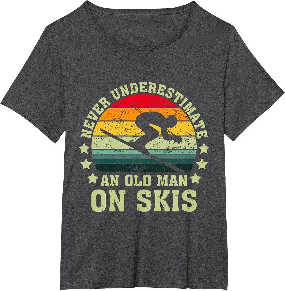 Never Underestimate an Old Man On Skis Skier T-Shirt - Dark Heather Grey