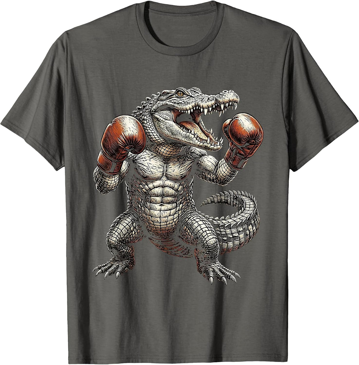Gator Boxing Gloves Fighter Illustration T-Shirt - Asphalt Grey