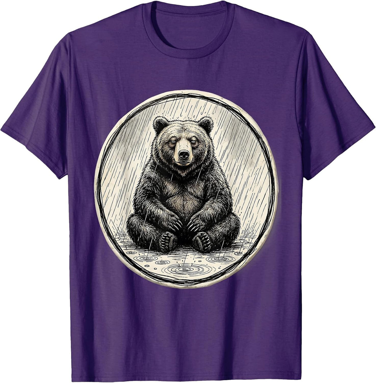 Unbothered Bear Sitting in the Rain Graphic T-Shirt - Purple