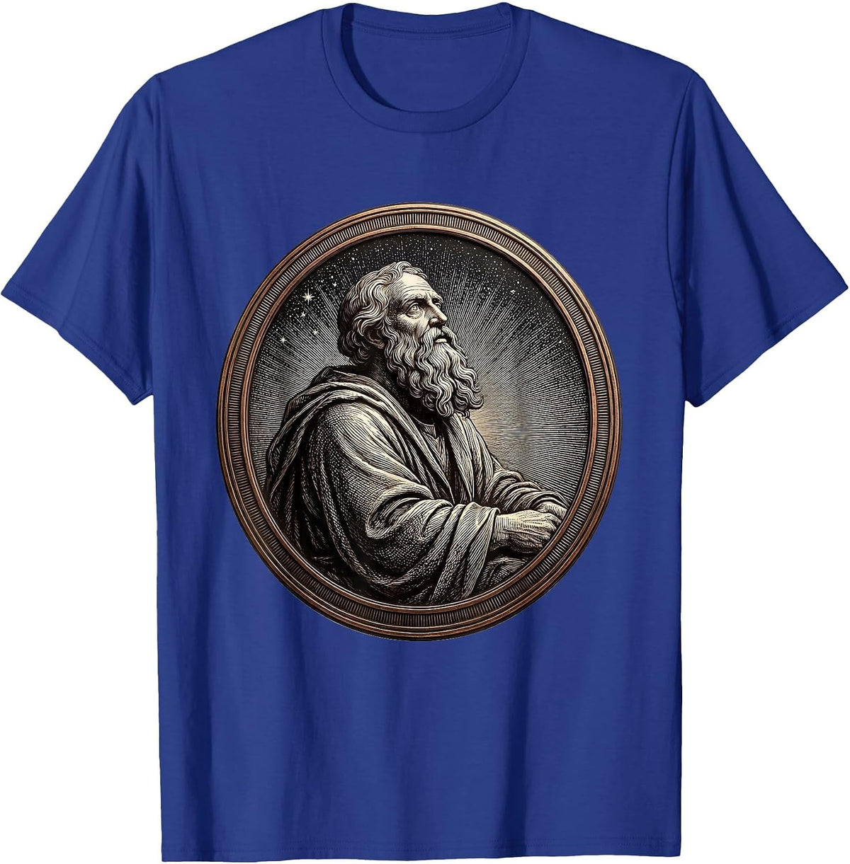 Renaissance Philosopher Starry Night Illustration T-Shirt - Royal Blue