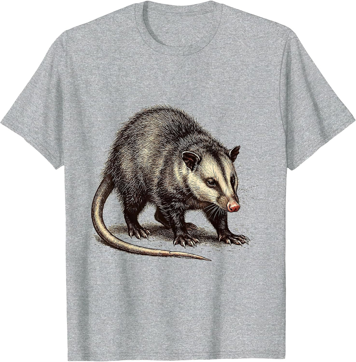 Men's Stubborn Opossum Crosshatch Etching Animal Meme Humor T-Shirt - Heather Grey