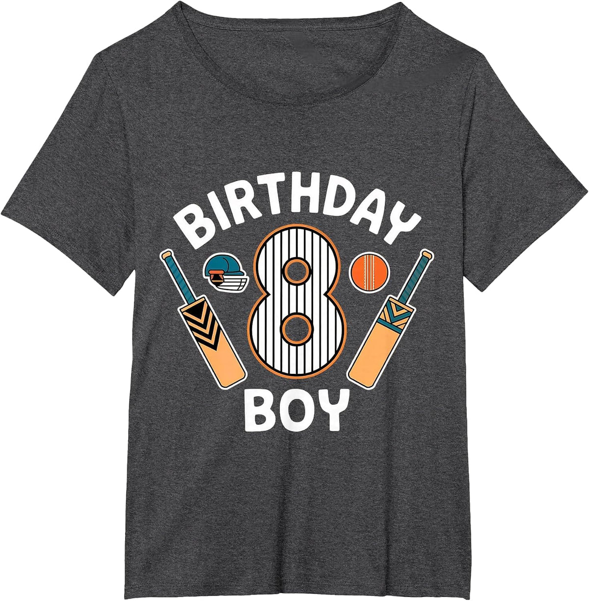 Fun 8th Birthday Cricket Boys Kid 8 Years Old Cricket Themed T-Shirt - Dark Heather Grey