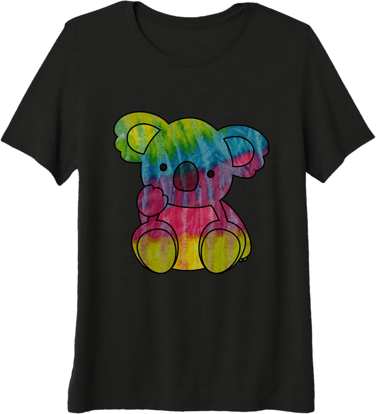 Cute Koala Bear Tie Dye Graphic T-Shirt - Black