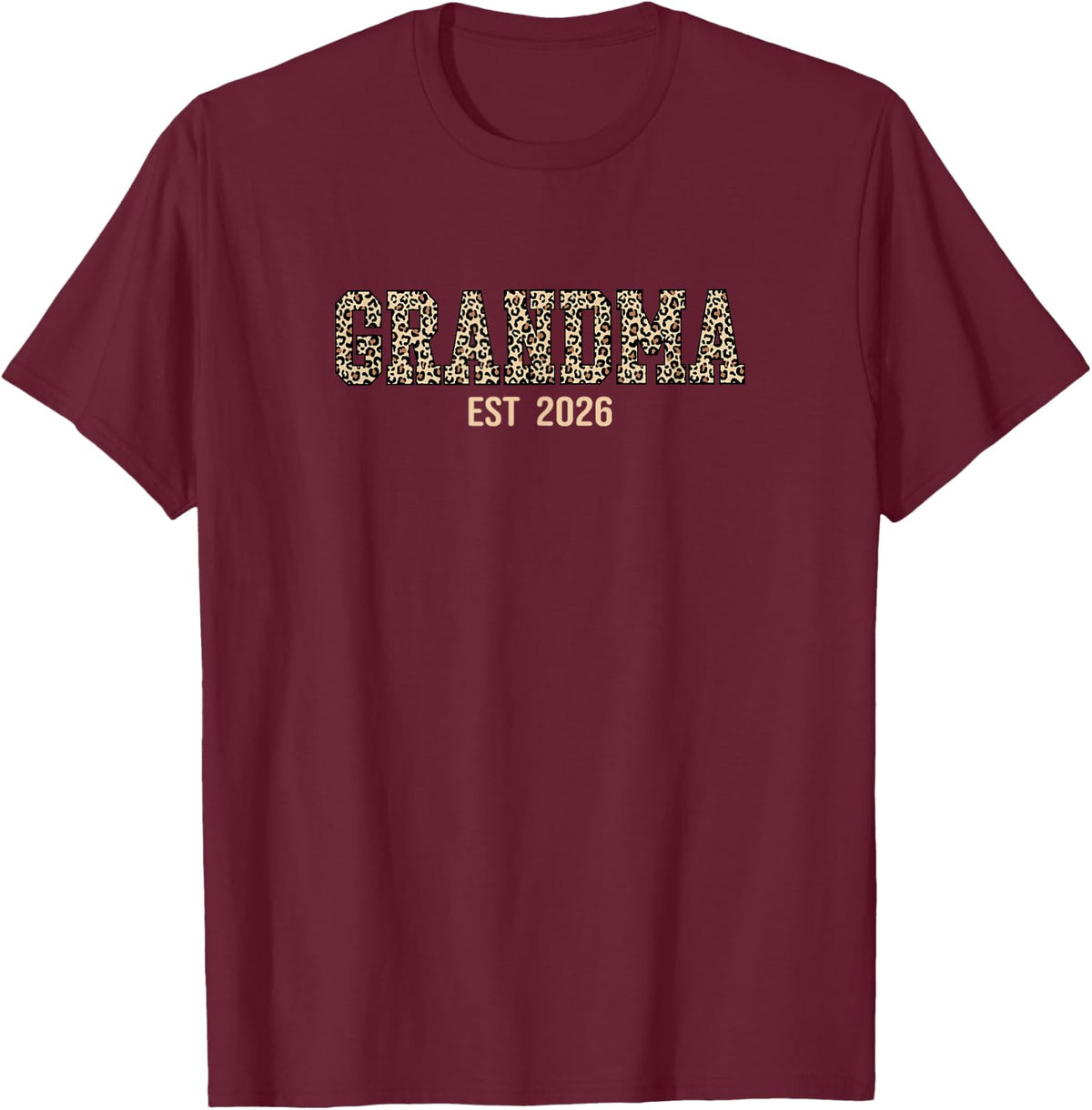 Grandma Established Est 2026 Leopard Print T-Shirt - Burgundy
