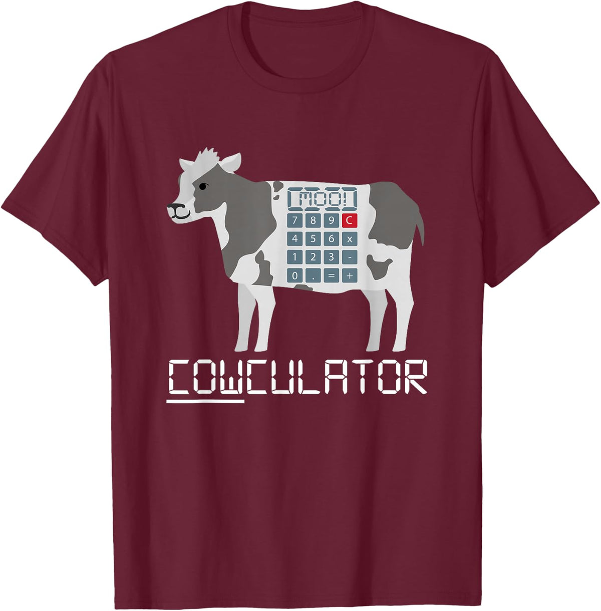 Cowculator Maths Calculator Funny Cow Moo T-Shirt - Burgundy