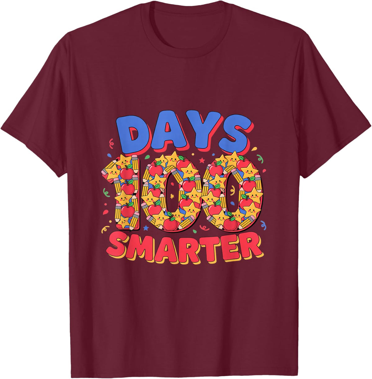 Happy 100 Days Smarter - Cute Elementary Teacher Kids T-Shirt - Burgundy