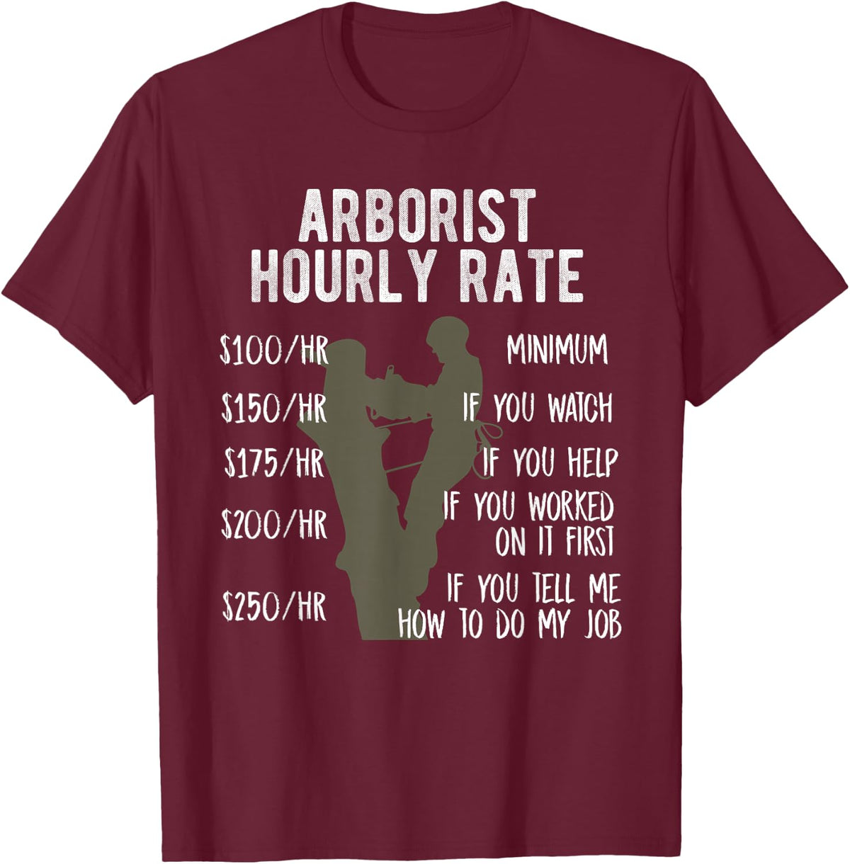Arborist Tree Climbing Design For Funny Hourly Logger Rate T-Shirt - Burgundy