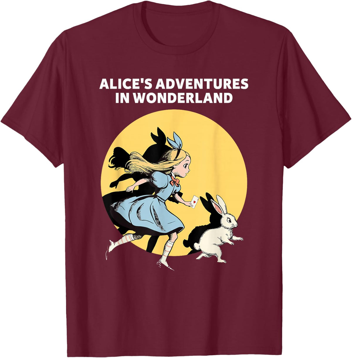 Alice in Wonderland and The White Rabbit in the Spotlight T-Shirt - Burgundy