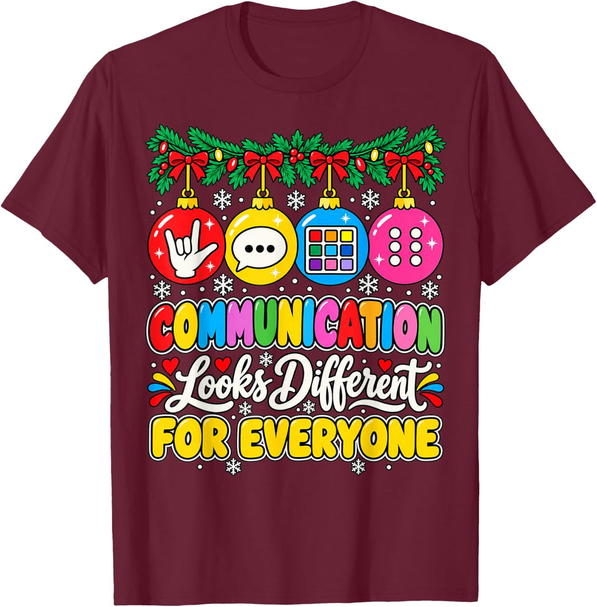 AAC Awareness ASL Sign Language Christmas SPED Teacher T-Shirt - Burgundy