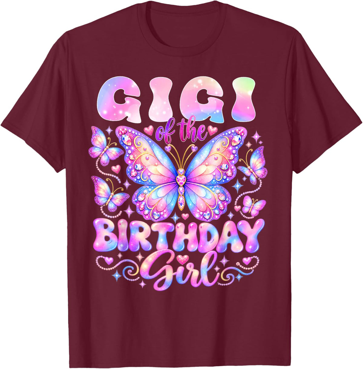 Gigi of The Birthday Girl Butterfly Family Matching T-Shirt - Burgundy