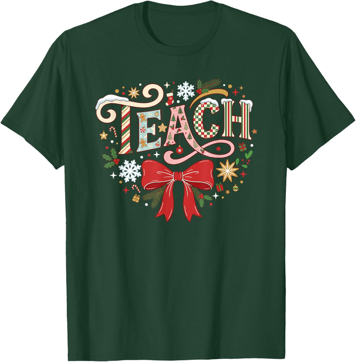 Teach Teacher Winter School Educator Classroom T-Shirt - Dark Green