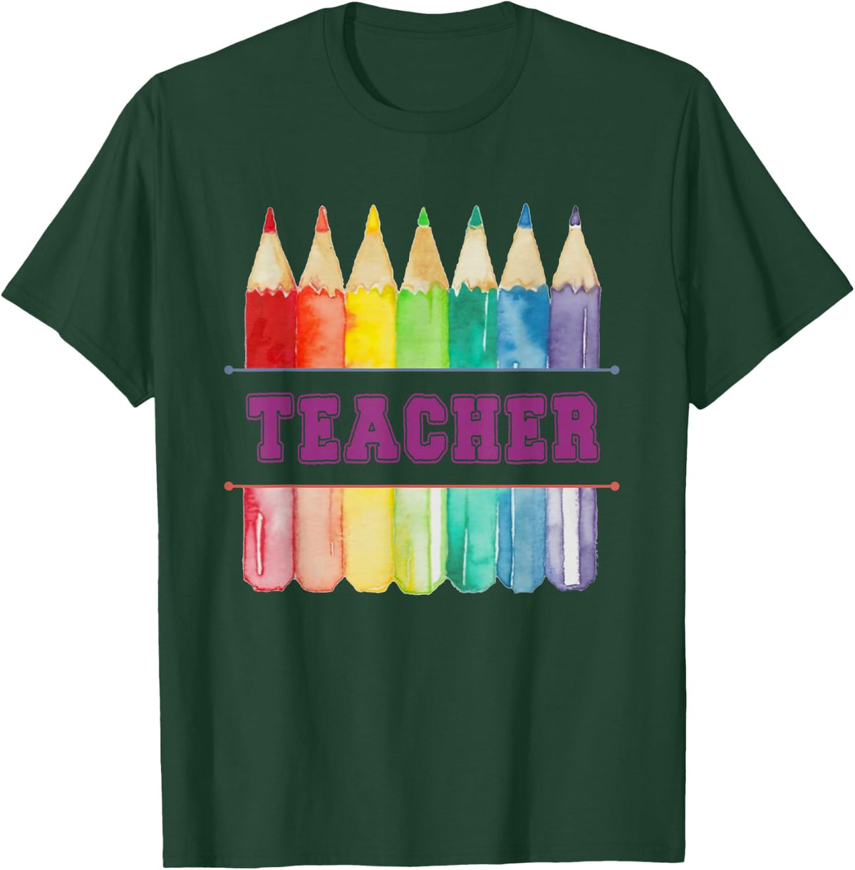 Teacher Back to School Colouring Colored Pencil Teacher T-Shirt - Dark Green