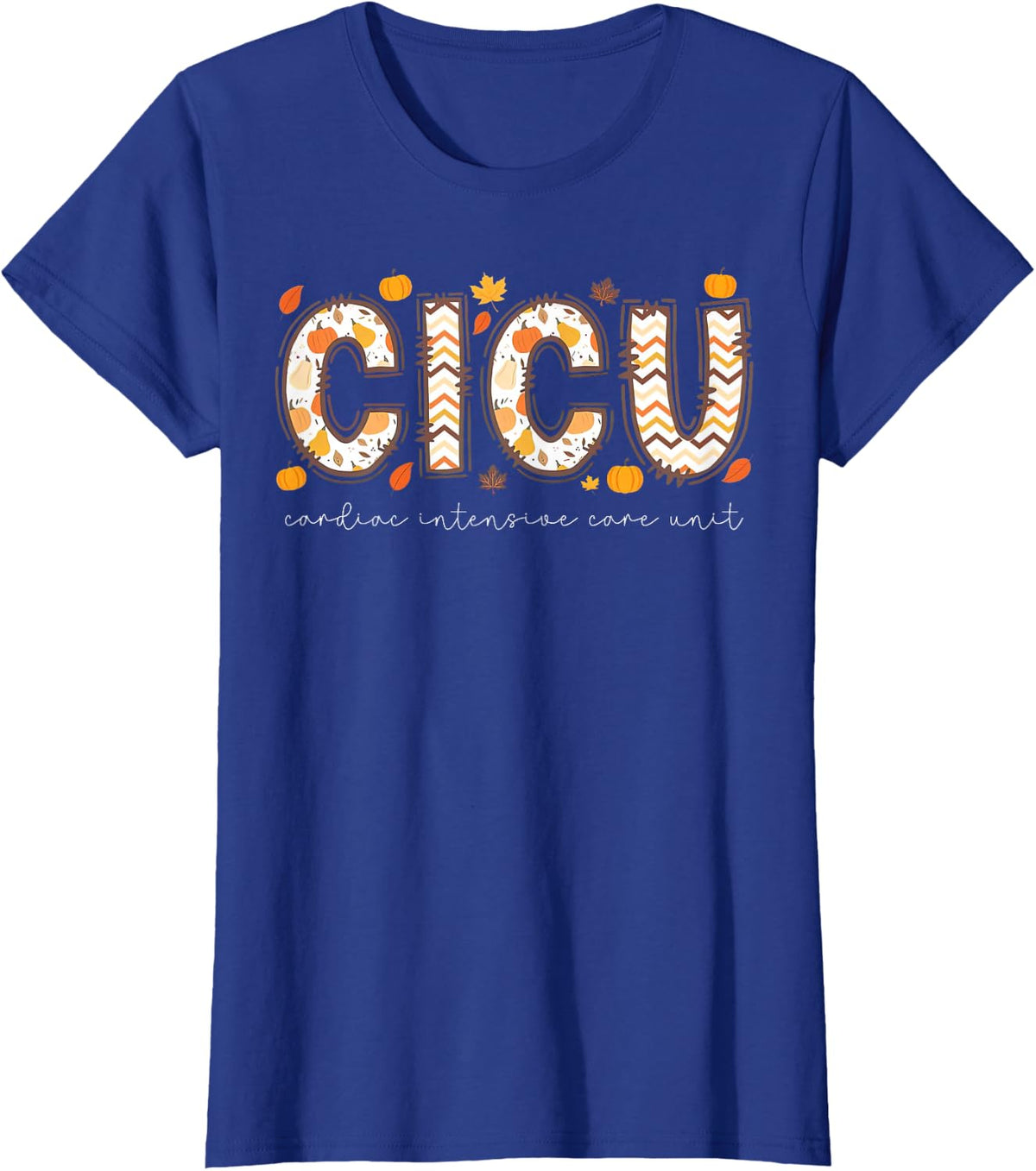 Retro CICU Nurse Autumn Fall ICU Pumpkin Nursing T-Shirt - Royal Blue